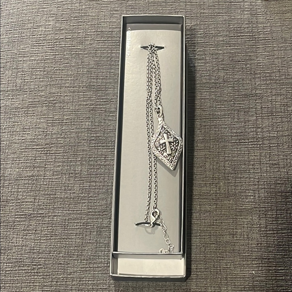 Hallmark Silver Double Sided Pendant Necklace with Cross/Heart & Love.